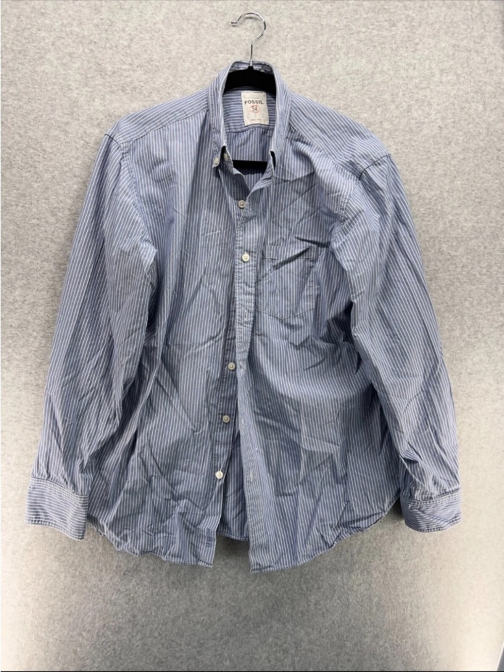 Fossil Men's Blue and White Pinstripe Button-Up Shirt